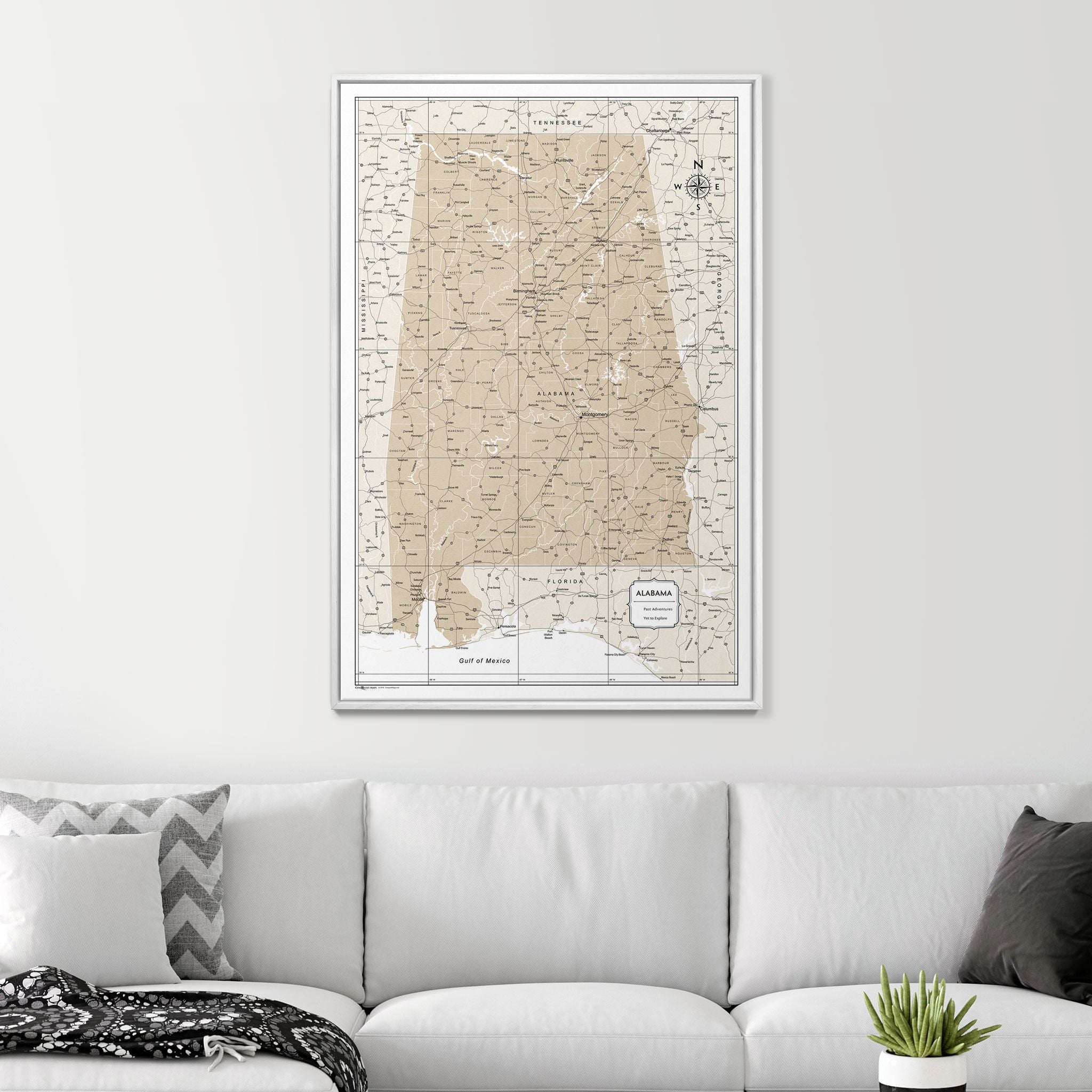 Push Pin Alabama Map (Pin Board) - Light Brown Color Splash CM Pin Board