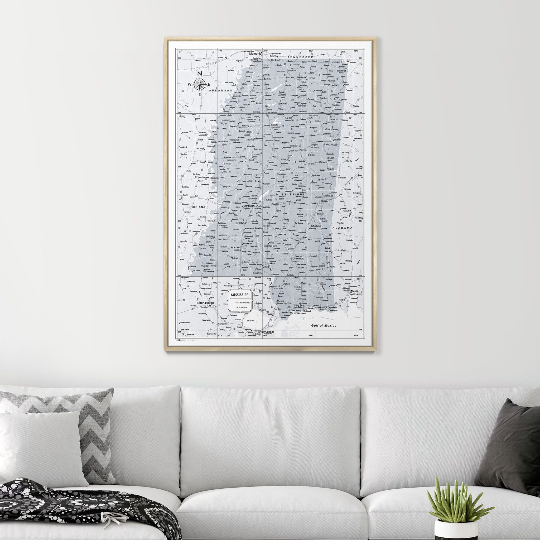 Push Pin Mississippi Map (Pin Board) - Light Gray Color Splash CM Pin Board