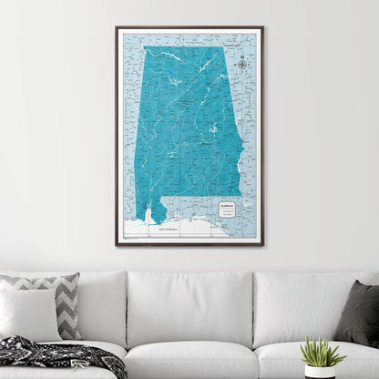 Push Pin Alabama Map (Pin Board) - Teal Color Splash CM Pin Board