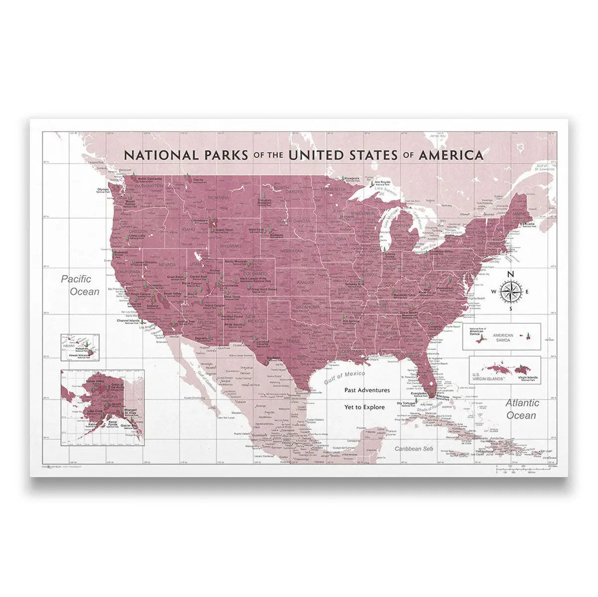 Push Pin National Parks Map (Pin Board) - Burgundy Color Splash CM Pin Board