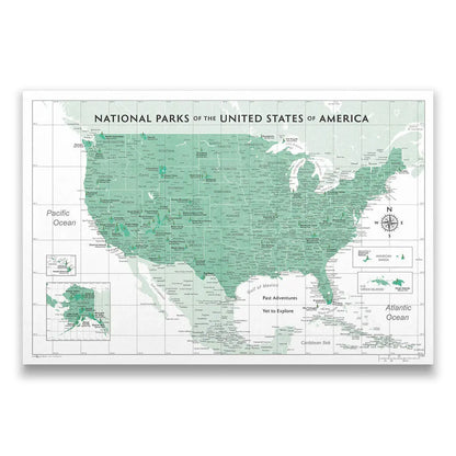 Push Pin National Parks Map (Pin Board) - Green Color Splash CM Pin Board