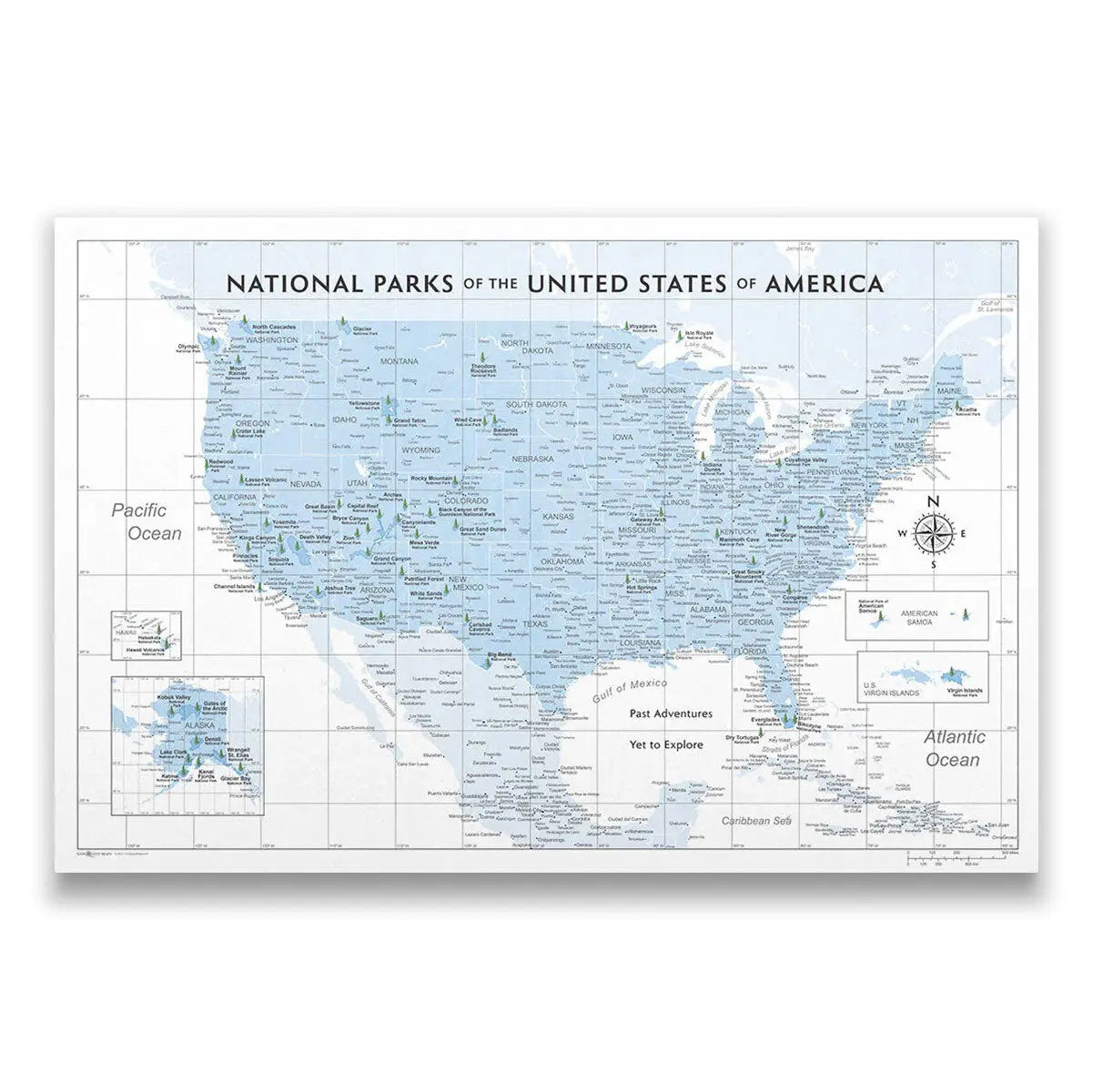 Push Pin National Parks Map (Pin Board) - Light Blue Color Splash CM Pin Board