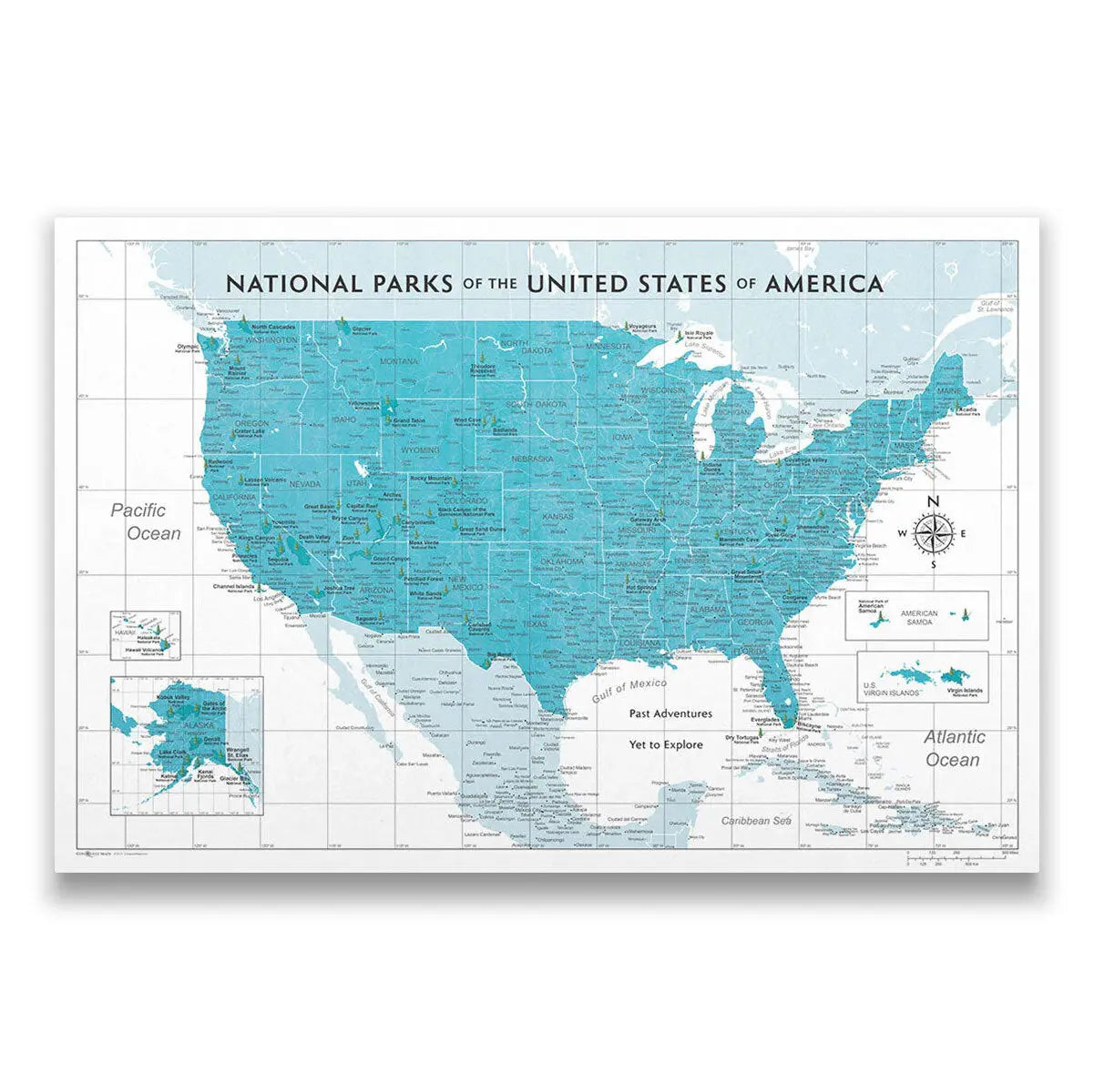 Push Pin National Parks Map (Pin Board) - Teal Color Splash CM Pin Board