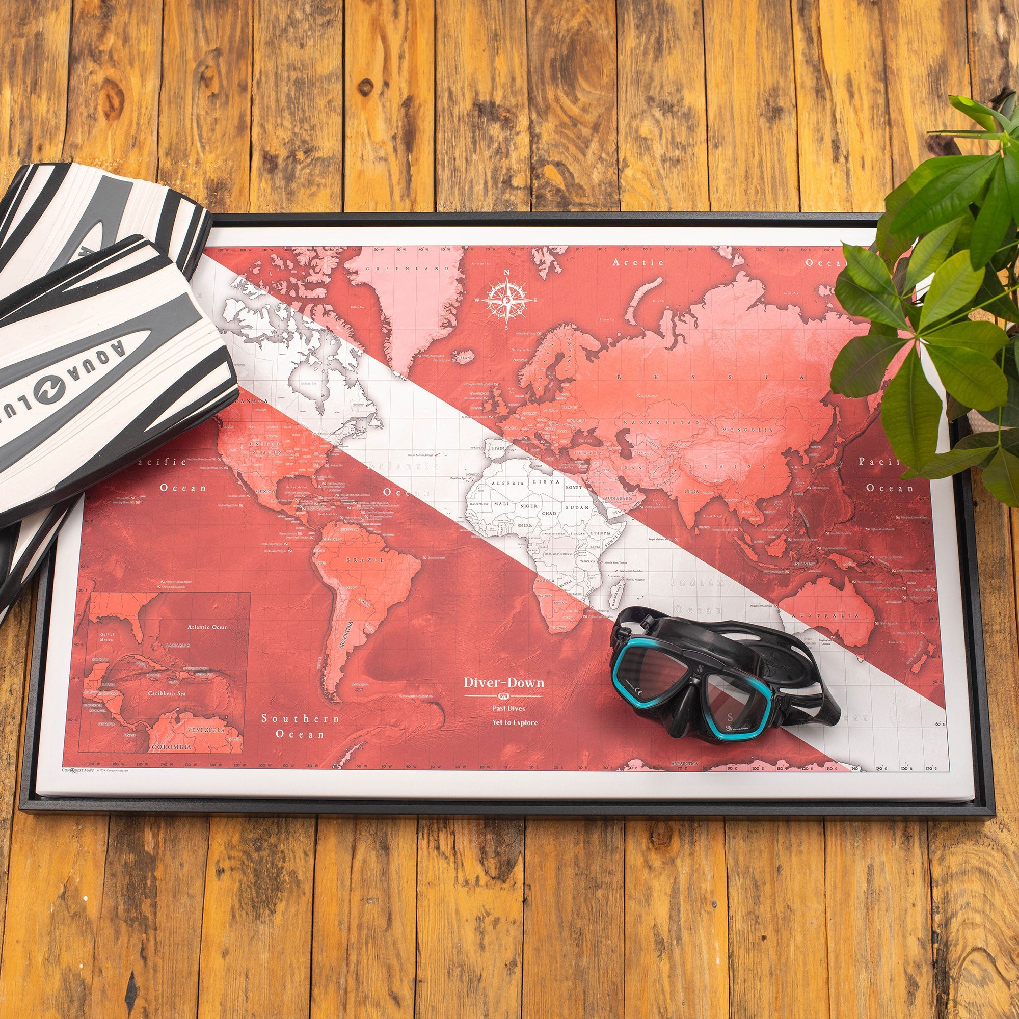 Push Pin Scuba World Map (Pin Board) - Red Stripe CM Pin Board