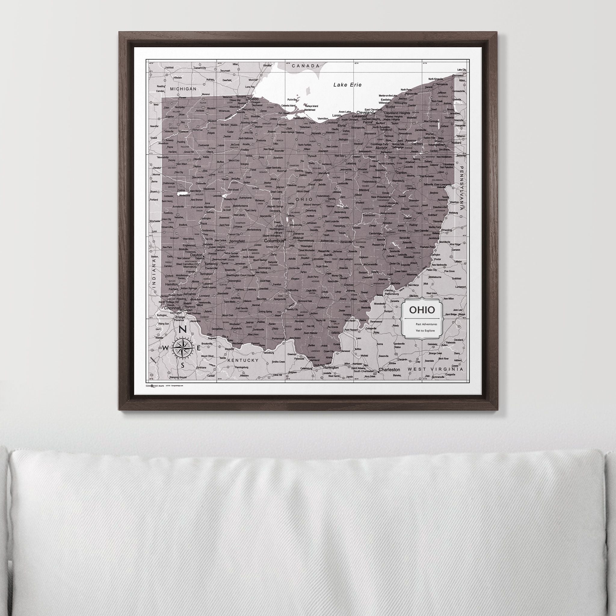 Push Pin Ohio Map (Pin Board) - Dark Brown Color Splash CM Pin Board