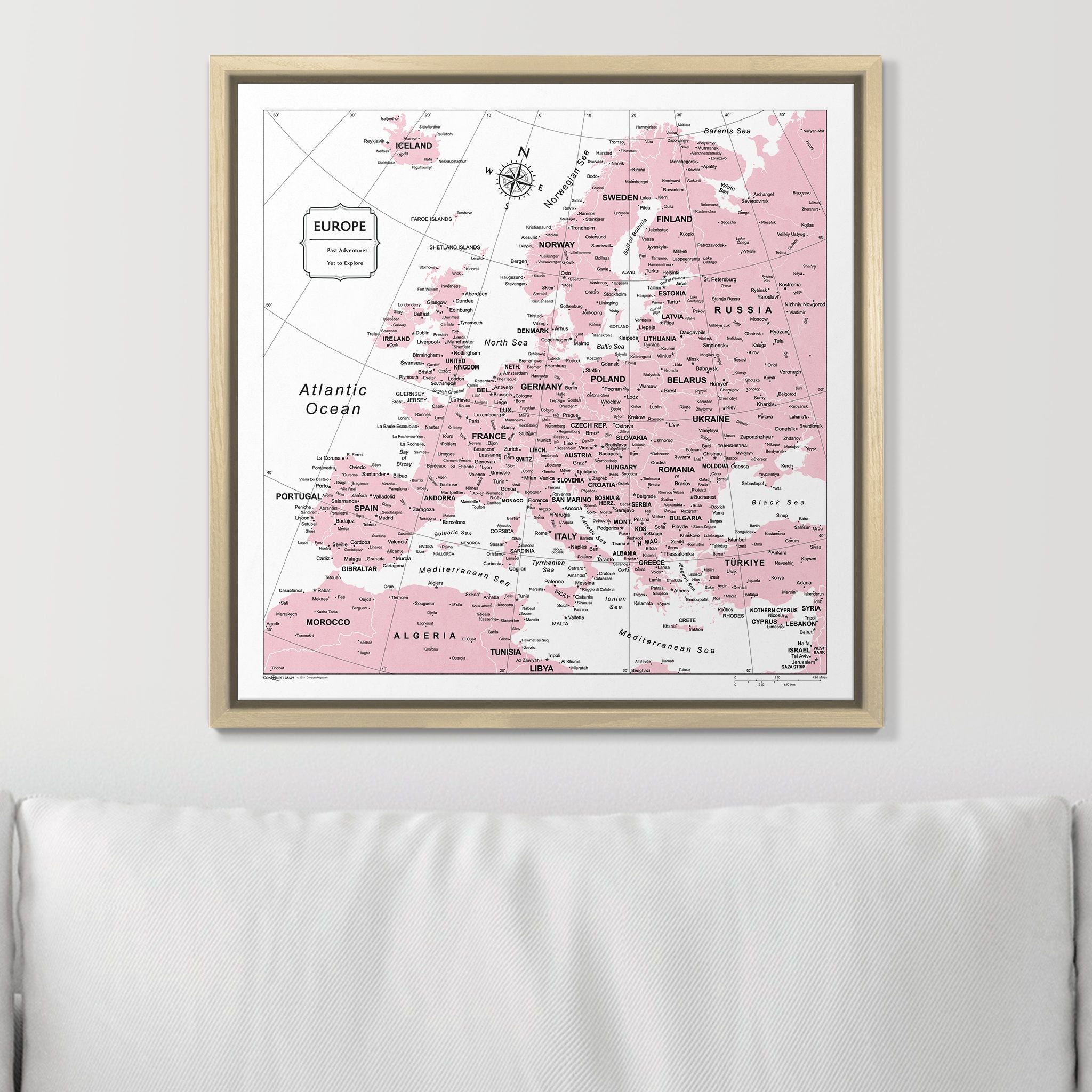 Push Pin Europe Map (Pin Board) - Pink Color Splash CM Pin Board