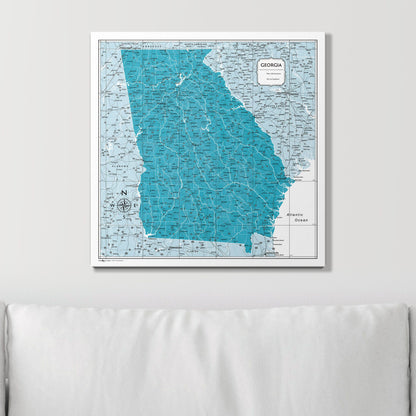 Push Pin Georgia Map (Pin Board) - Teal Color Splash CM Pin Board