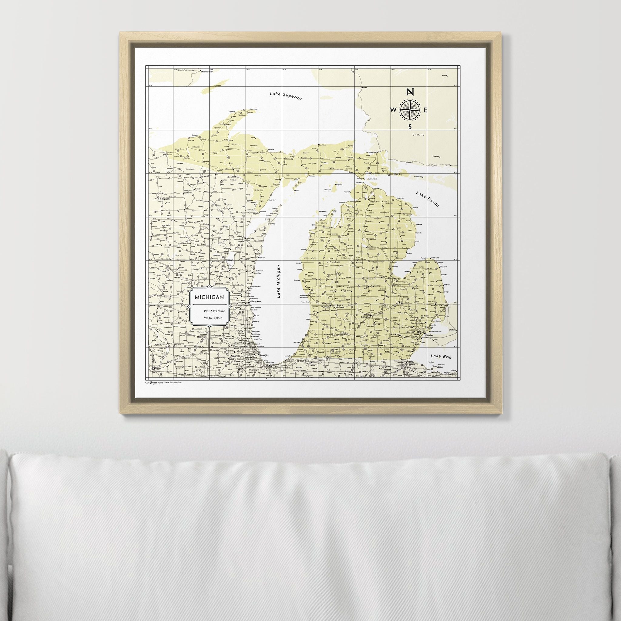 Push Pin Michigan Map (Pin Board) - Yellow Color Splash CM Pin Board