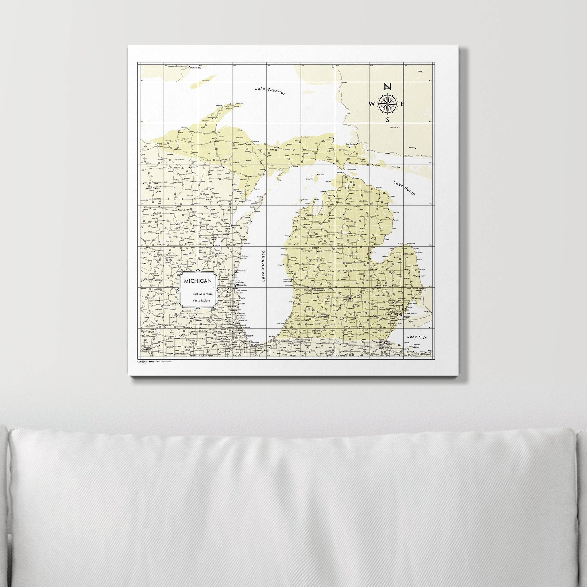 Push Pin Michigan Map (Pin Board) - Yellow Color Splash CM Pin Board