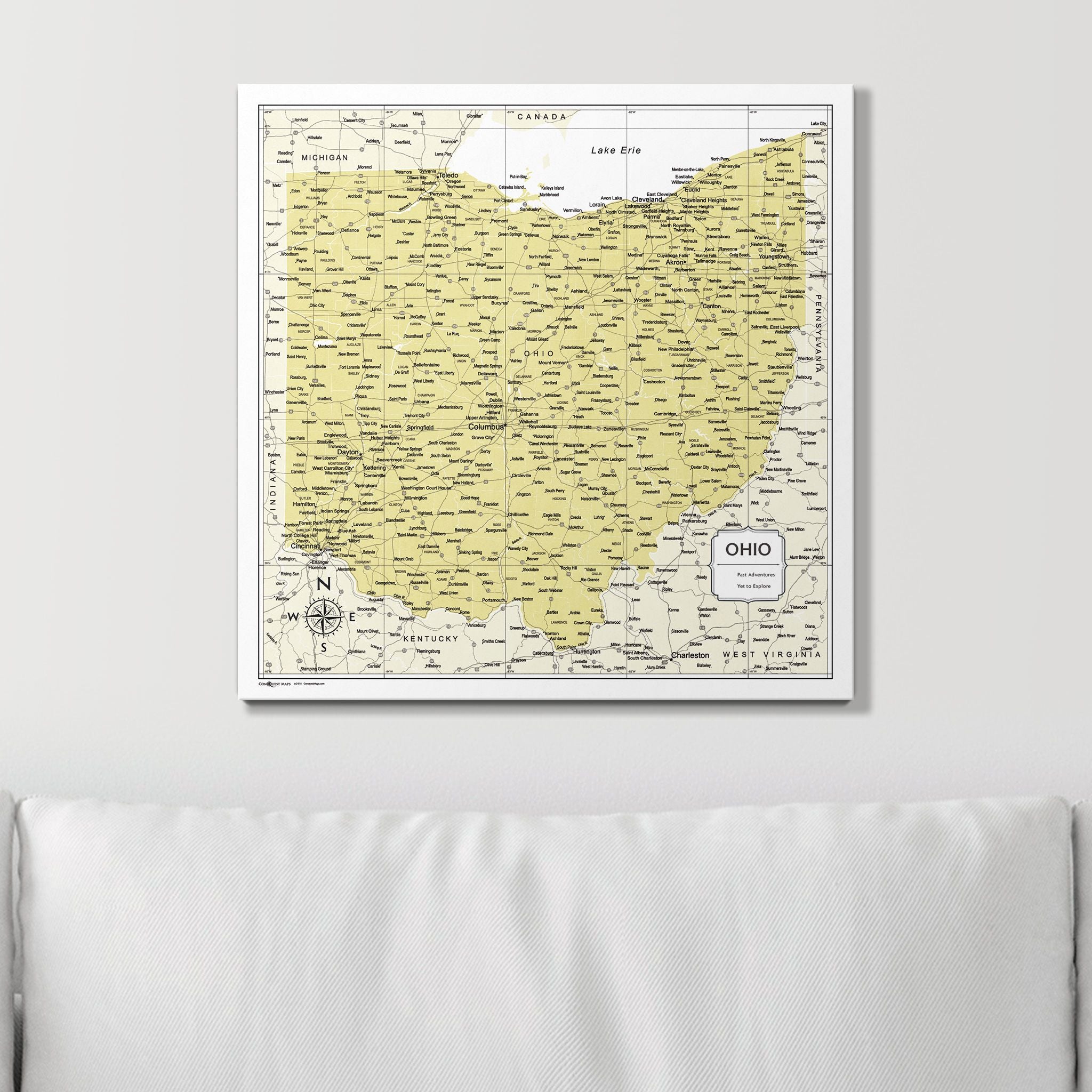 Push Pin Ohio Map (Pin Board) - Yellow Color Splash CM Pin Board