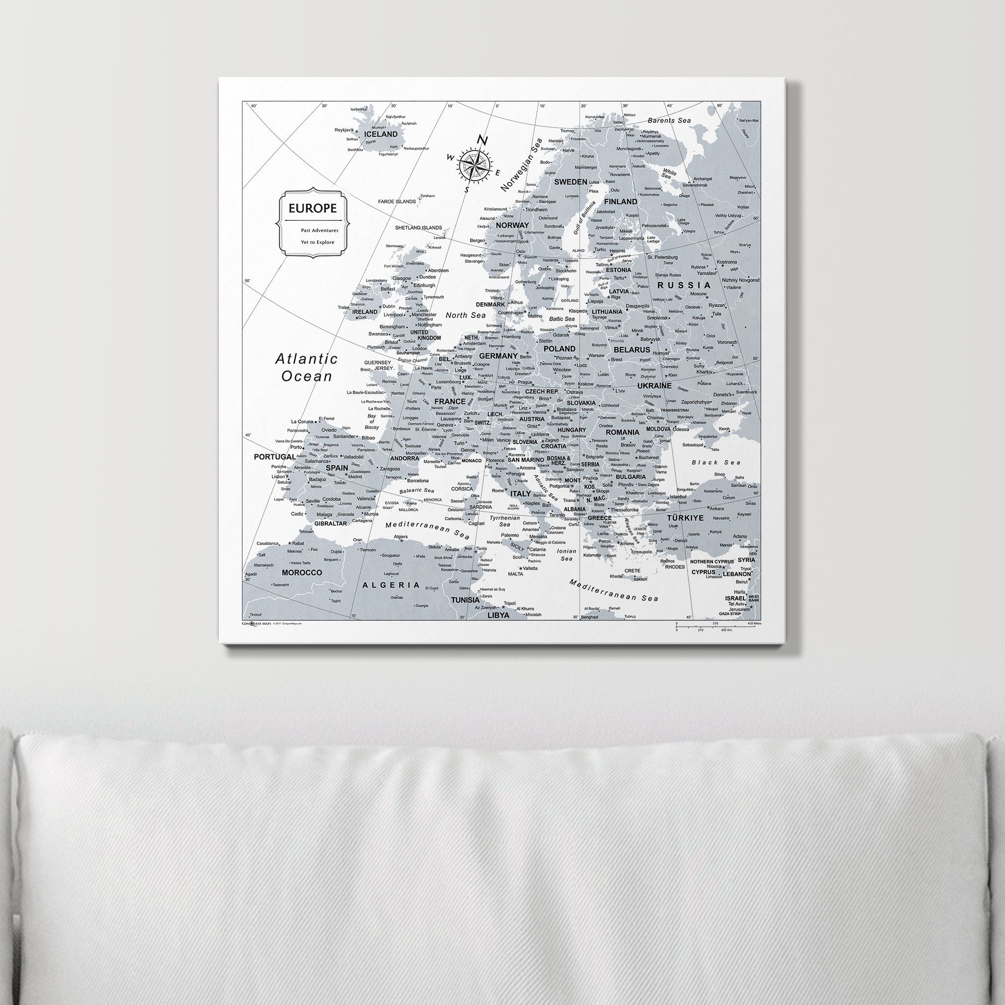 Push Pin Europe Map (Pin Board) - Light Gray Color Splash CM Pin Board