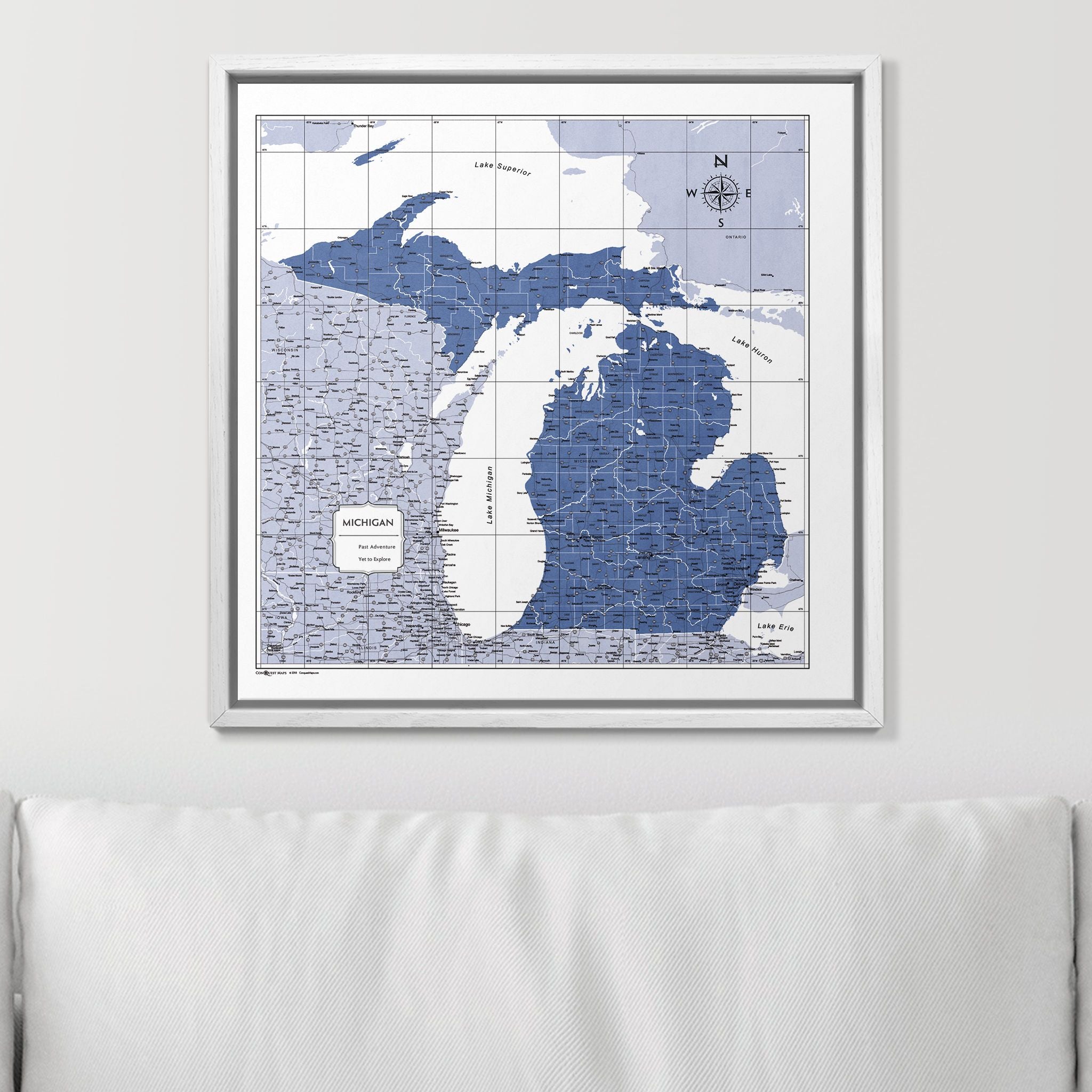 Push Pin Michigan Map (Pin Board) - Navy Color Splash CM Pin Board