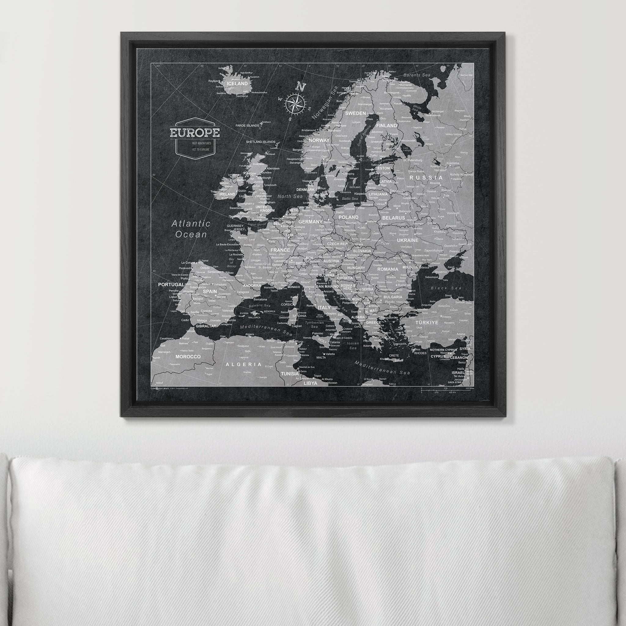 Push Pin Europe Map (Pin Board) - Modern Slate CM Pin Board