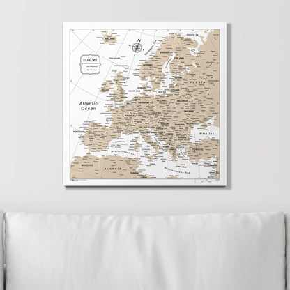 Push Pin Europe Map (Pin Board) - Light Brown Color Splash CM Pin Board