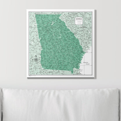 Push Pin Georgia Map (Pin Board) - Green Color Splash CM Pin Board