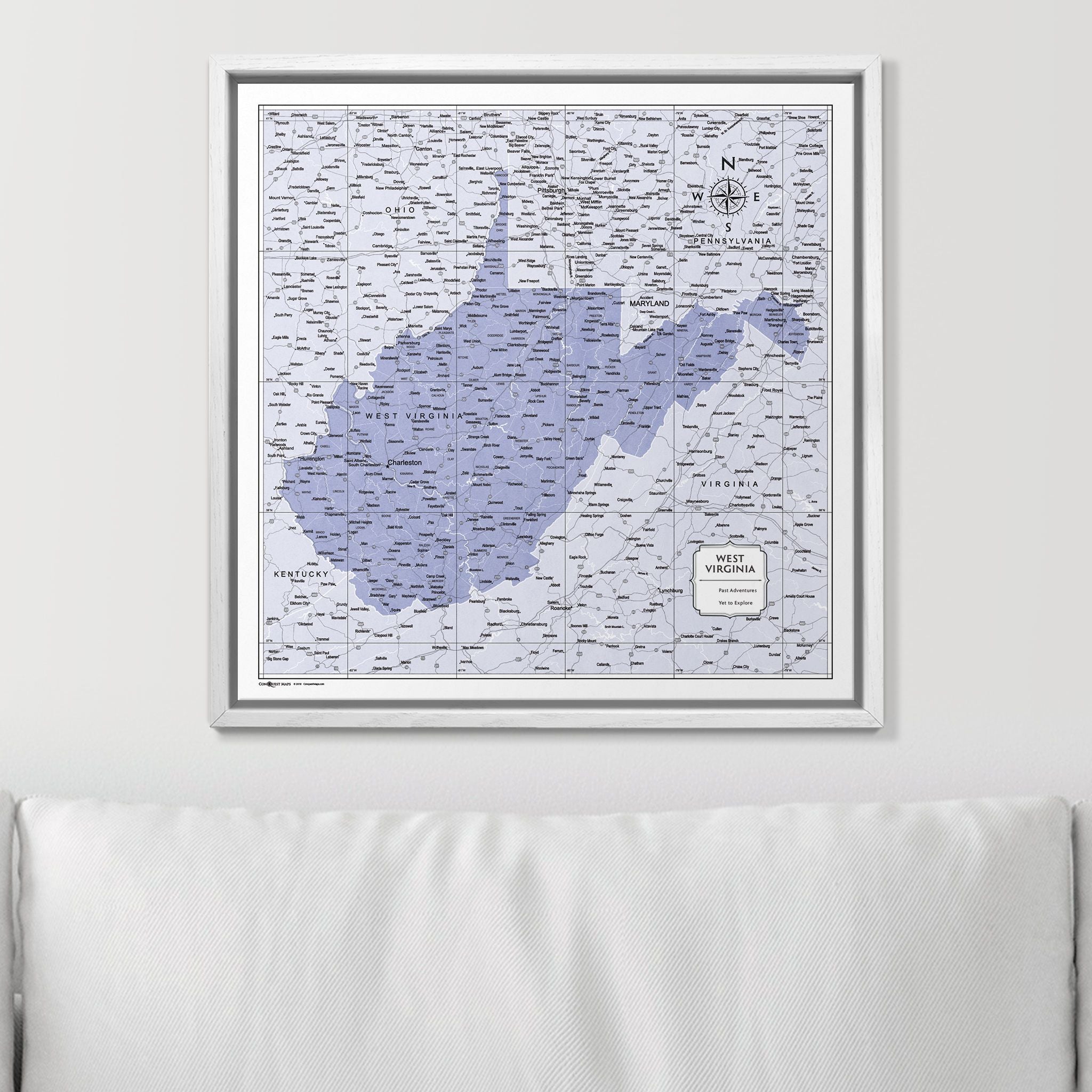 Push Pin West Virginia Map (Pin Board) - Purple Color Splash CM Pin Board