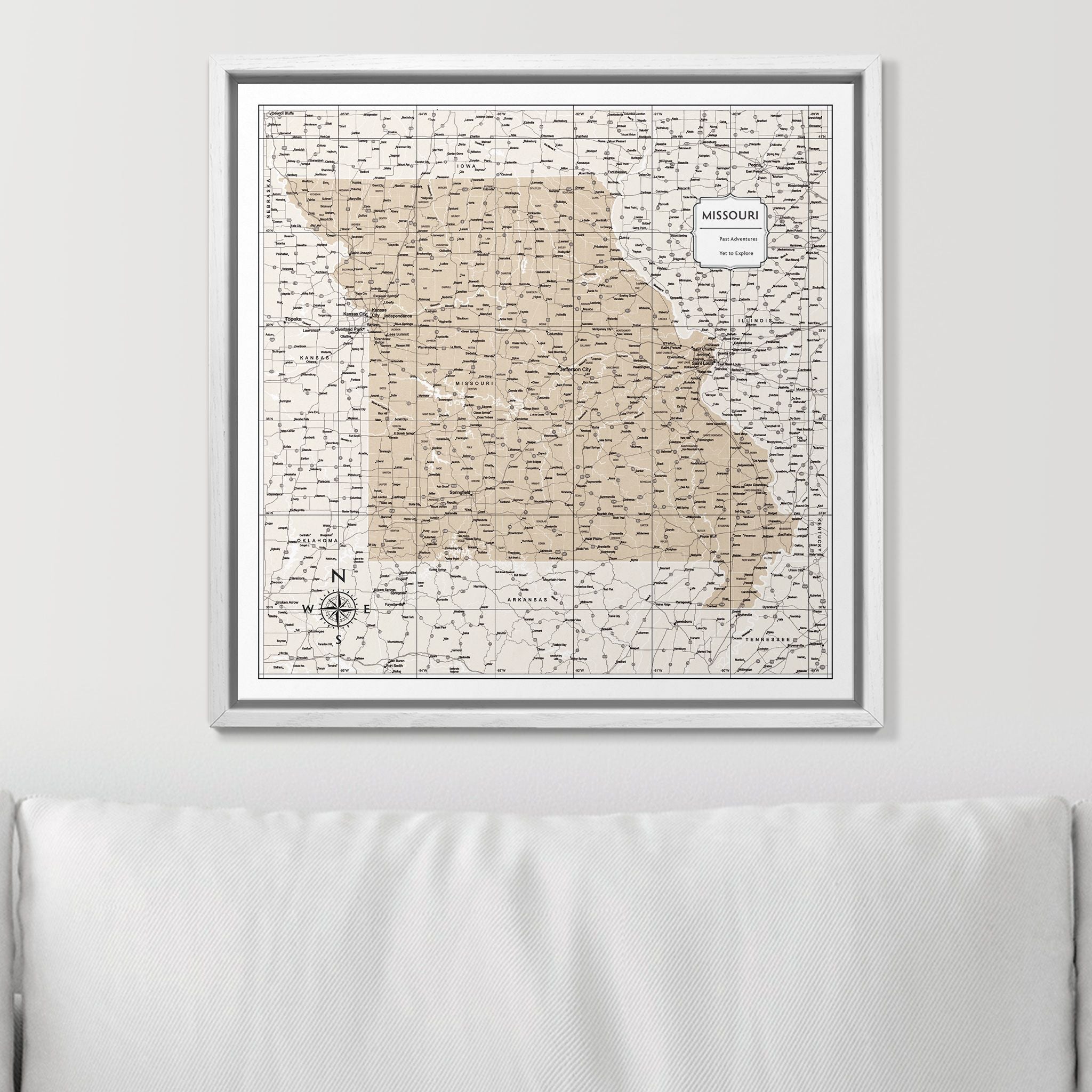 Push Pin Missouri Map (Pin Board) - Light Brown Color Splash CM Pin Board