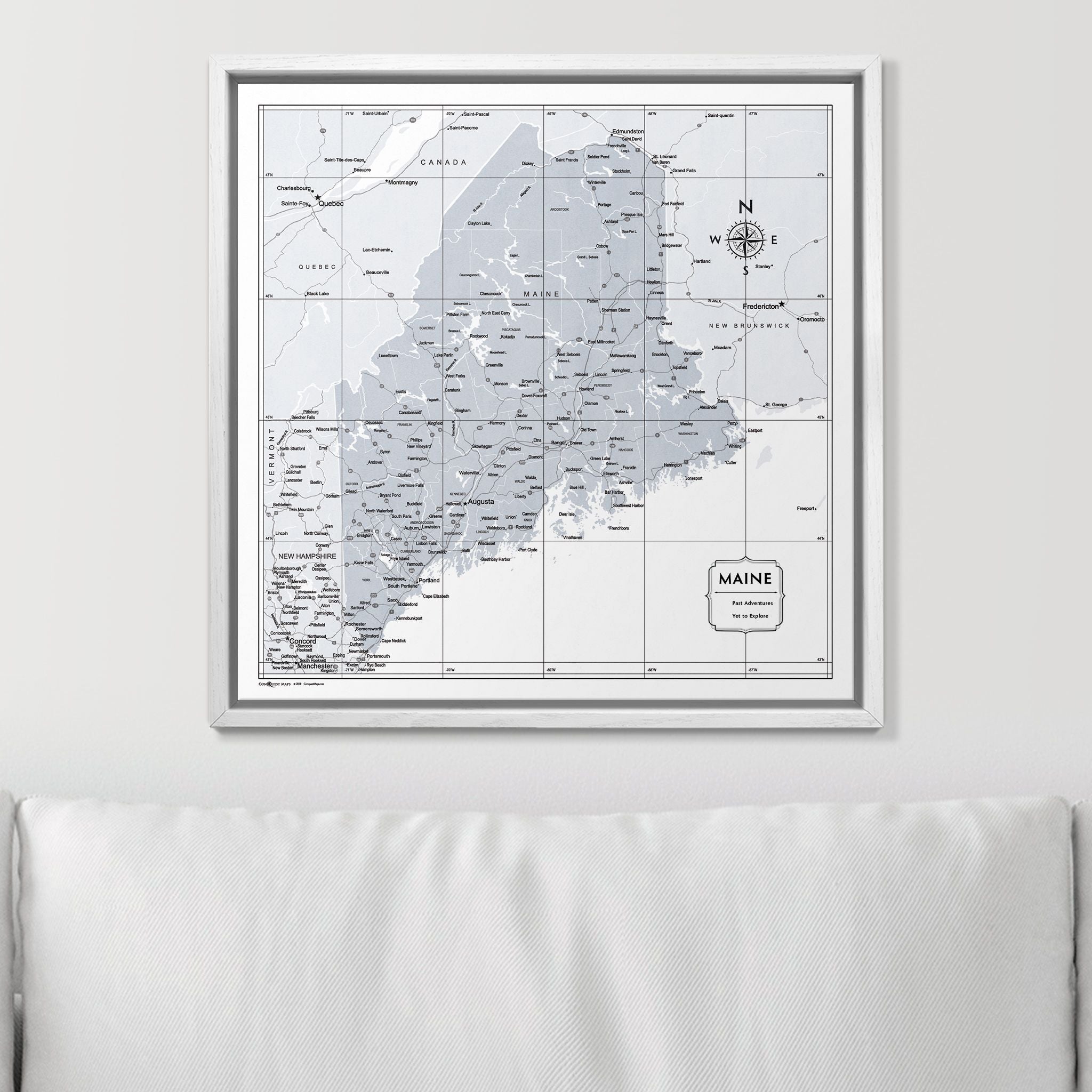 Push Pin Maine Map (Pin Board) - Light Gray Color Splash CM Pin Board