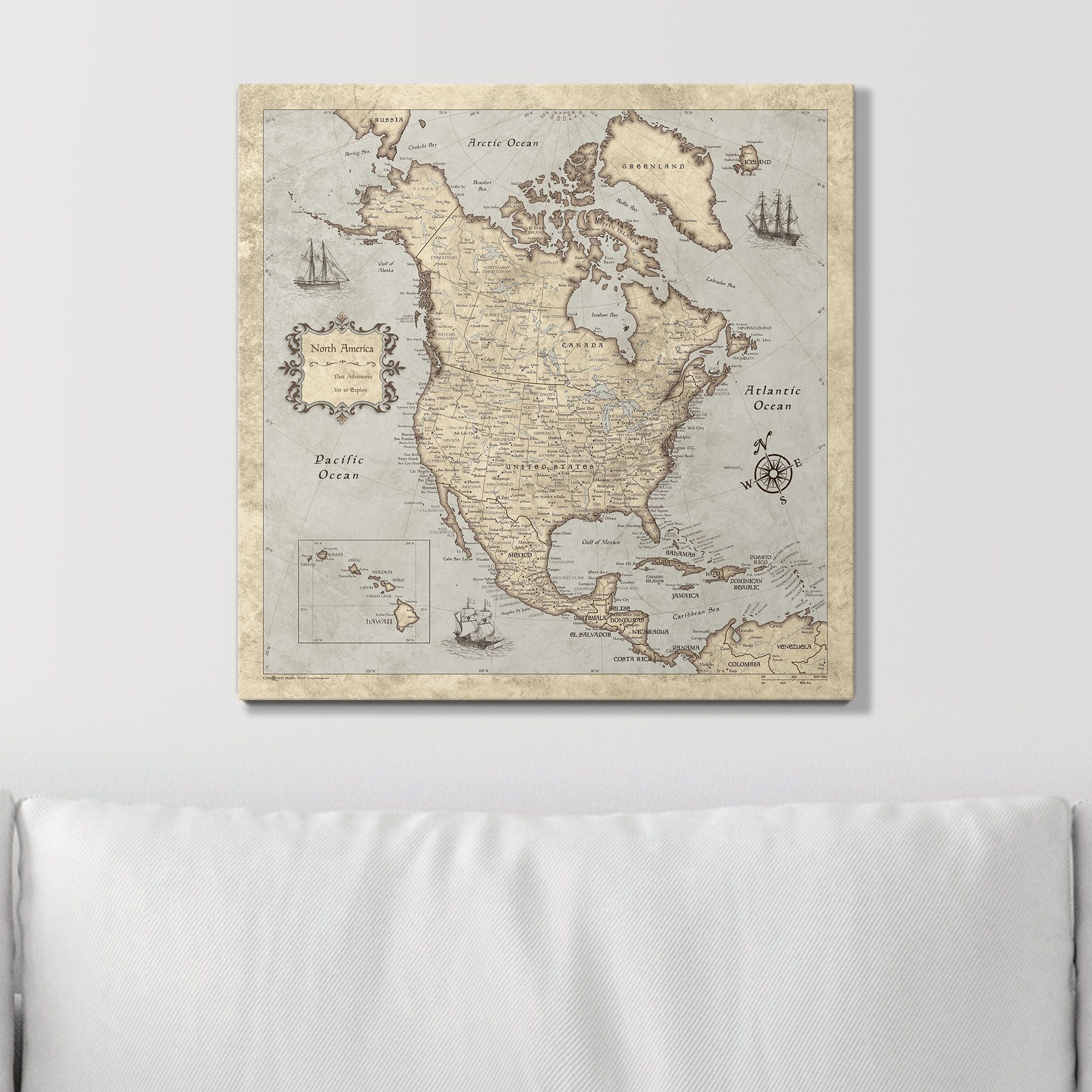 Push Pin North America Map (Pin Board) - Rustic Vintage CM Pin Board