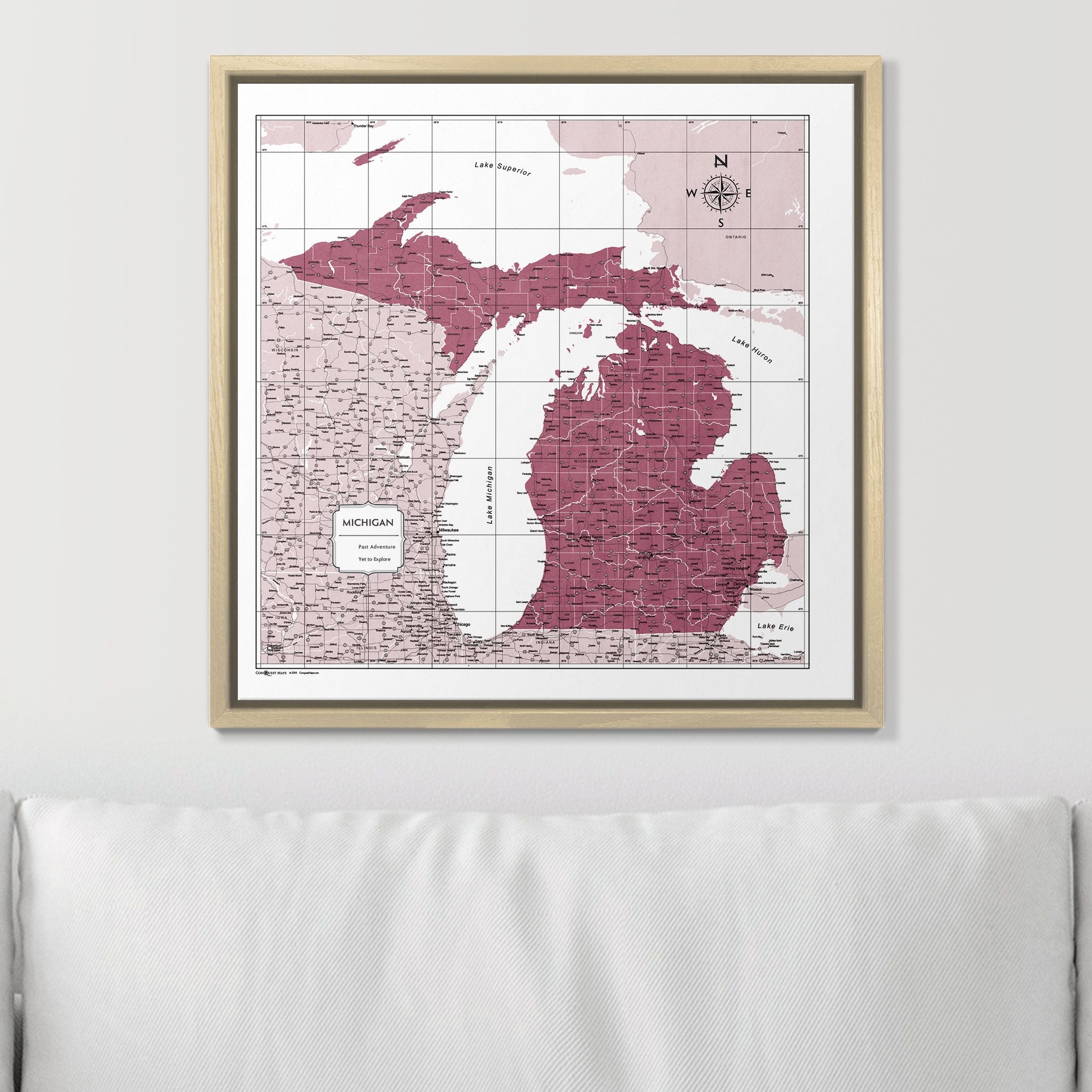 Push Pin Michigan Map (Pin Board) - Burgundy Color Splash CM Pin Board