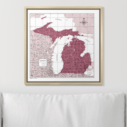 Push Pin Michigan Map (Pin Board) - Burgundy Color Splash CM Pin Board