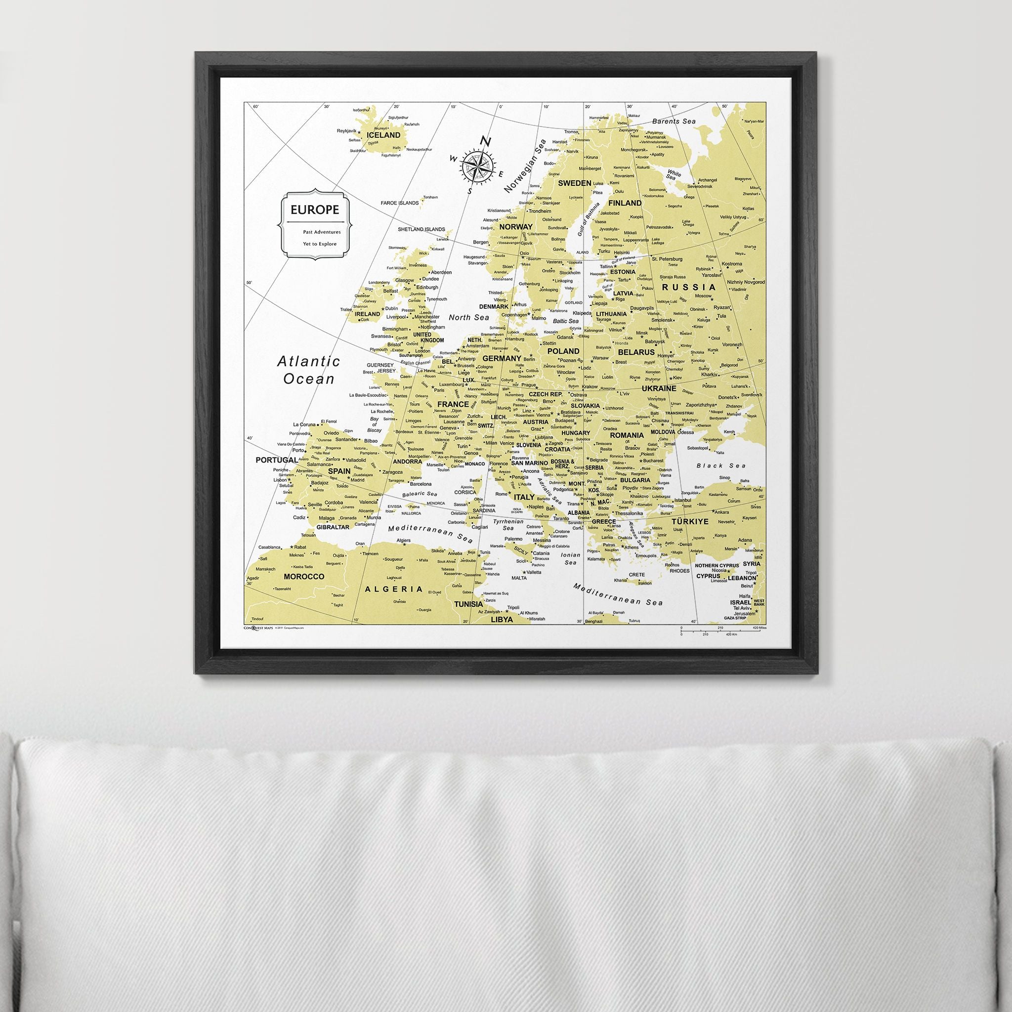 Push Pin Europe Map (Pin Board) - Yellow Color Splash CM Pin Board