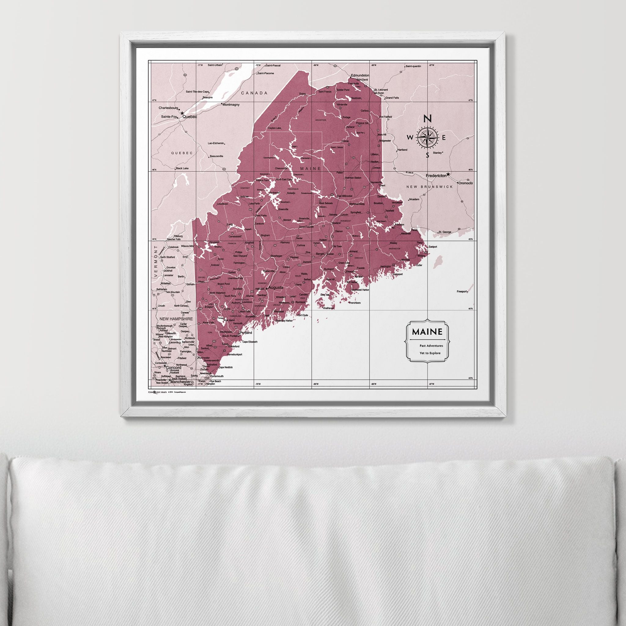 Push Pin Maine Map (Pin Board) - Burgundy Color Splash CM Pin Board