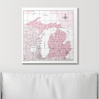 Push Pin Michigan Map (Pin Board) - Pink Color Splash CM Pin Board