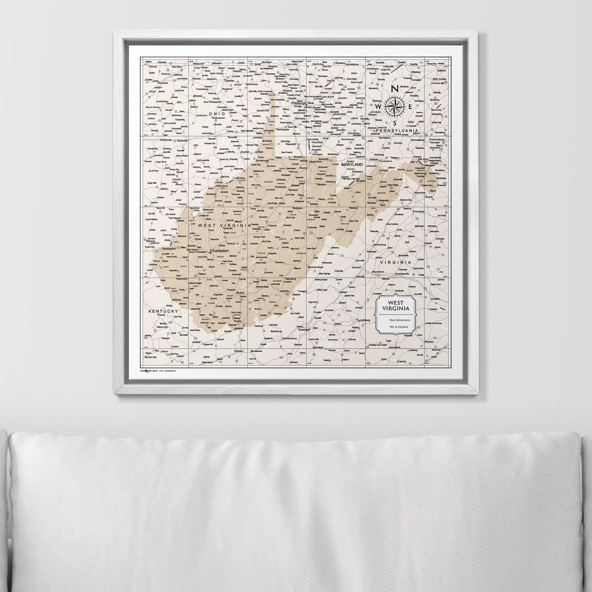 Push Pin West Virginia Map (Pin Board) - Light Brown Color Splash CM Pin Board