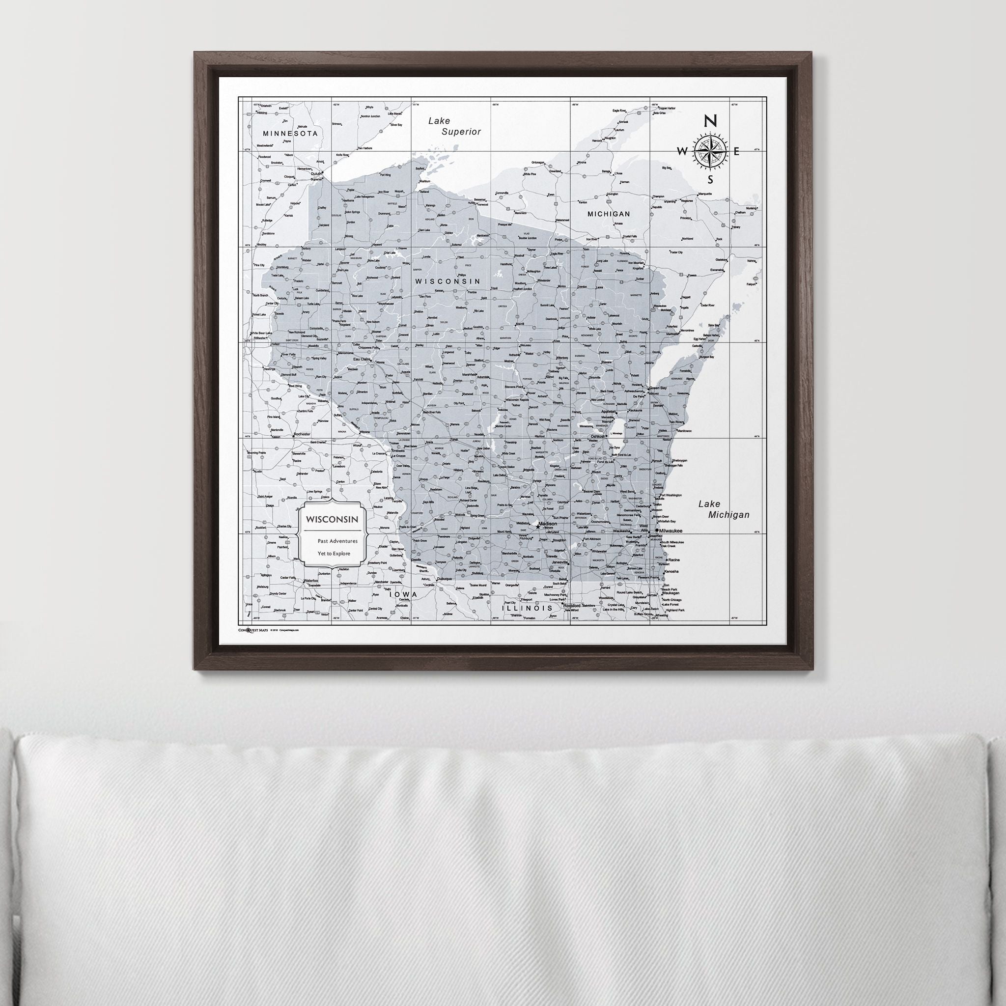 Push Pin Wisconsin Map (Pin Board) - Light Gray Color Splash CM Pin Board