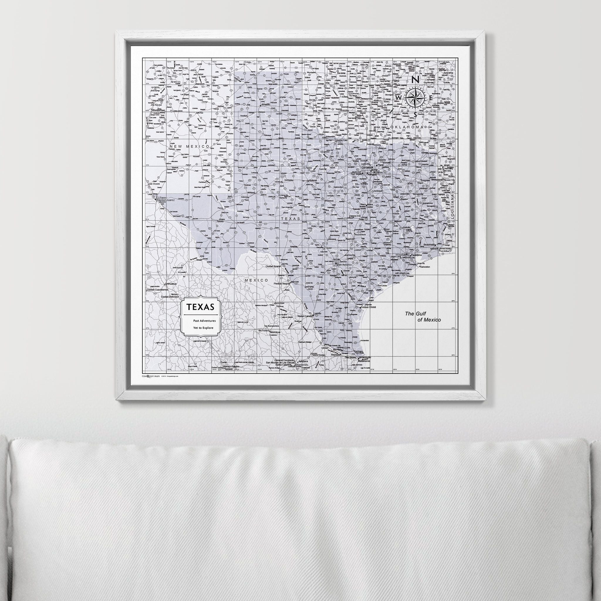 Push Pin Texas Map (Pin Board) - Light Gray Color Splash CM Pin Board