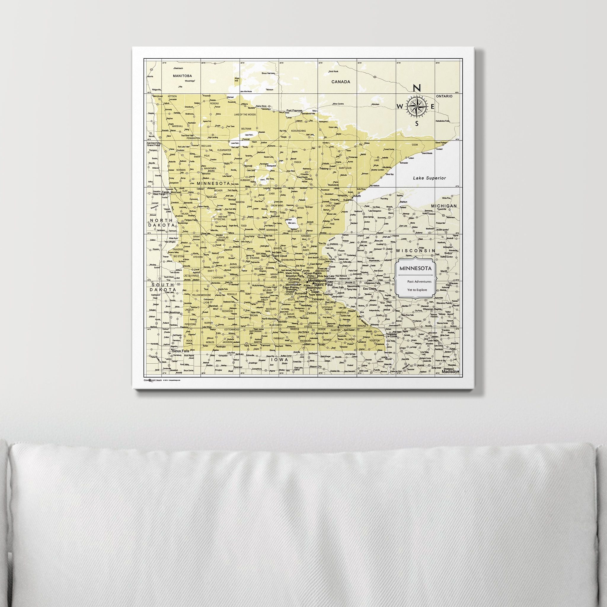 Push Pin Minnesota Map (Pin Board) - Yellow Color Splash CM Pin Board