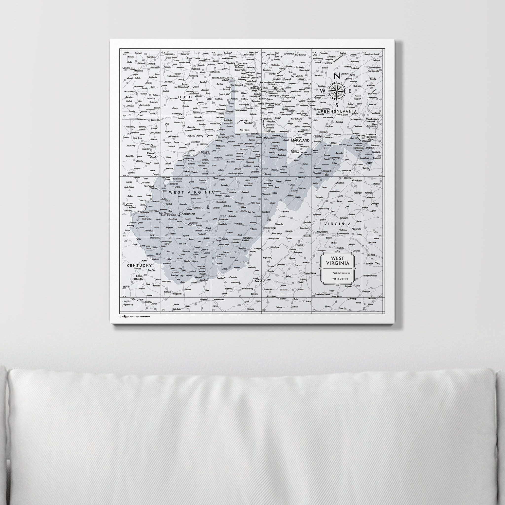 Push Pin West Virginia Map (Pin Board) - Light Gray Color Splash CM Pin Board