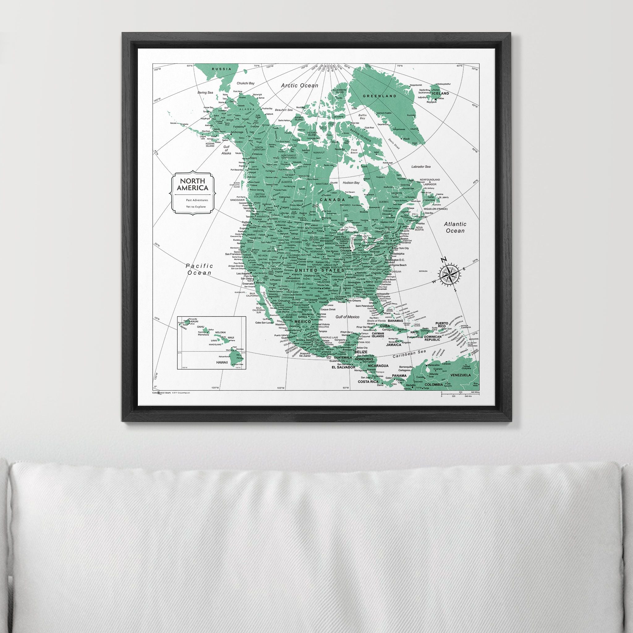 Push Pin North America Map (Pin Board) - Green Color Splash CM Pin Board