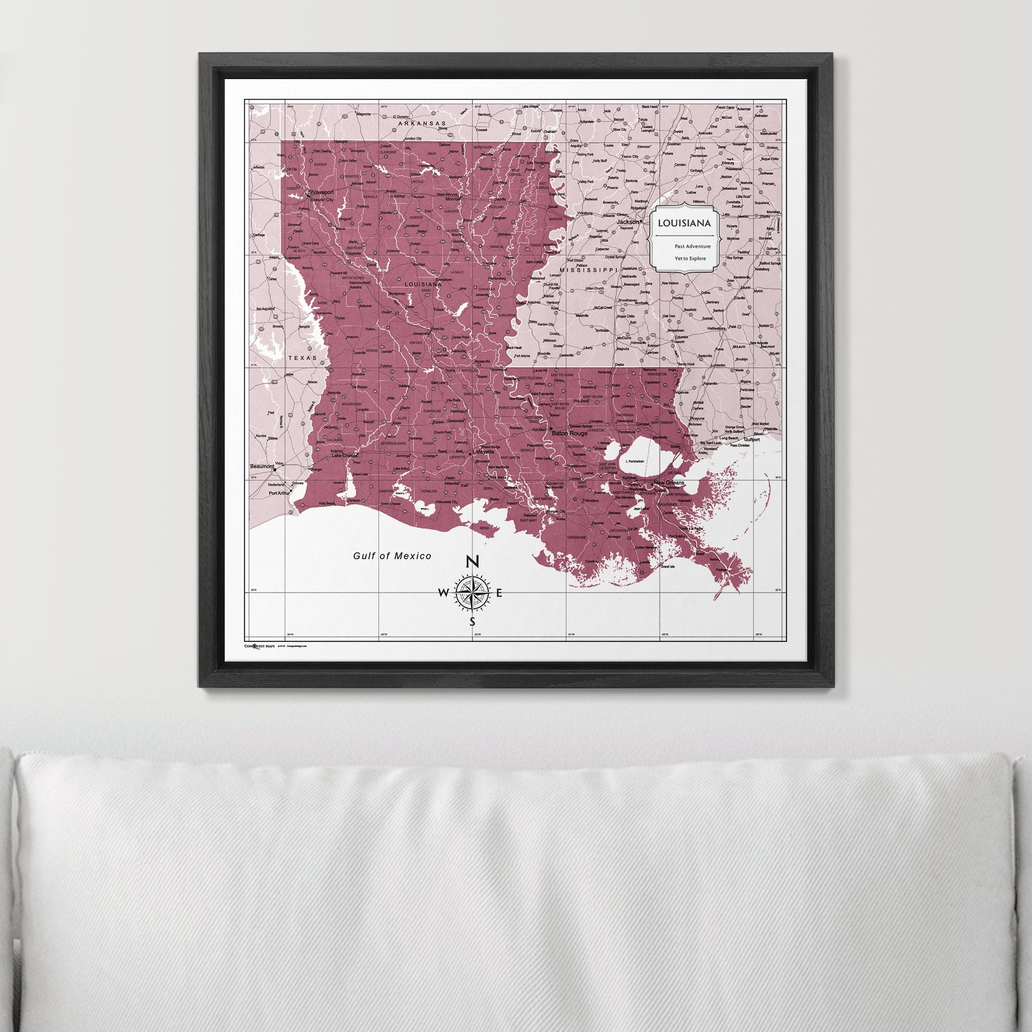 Push Pin Louisiana Map (Pin Board) - Burgundy Color Splash CM Pin Board