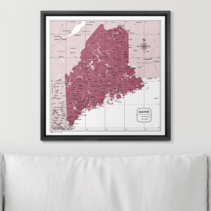 Push Pin Maine Map (Pin Board) - Burgundy Color Splash CM Pin Board