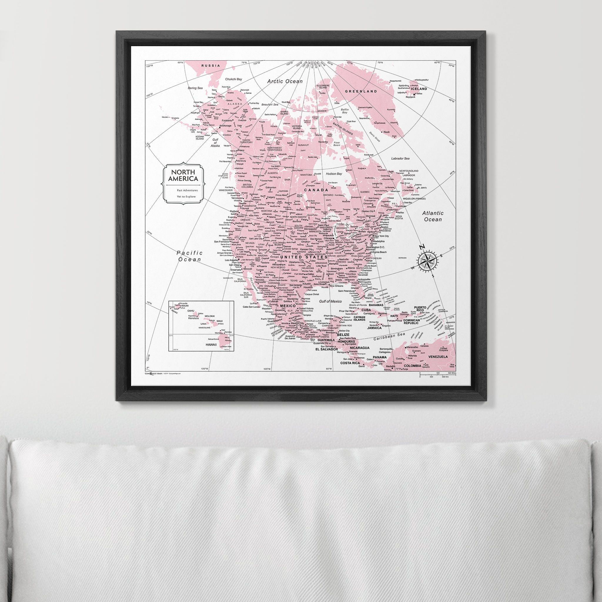 Push Pin North America Map (Pin Board) - Pink Color Splash CM Pin Board