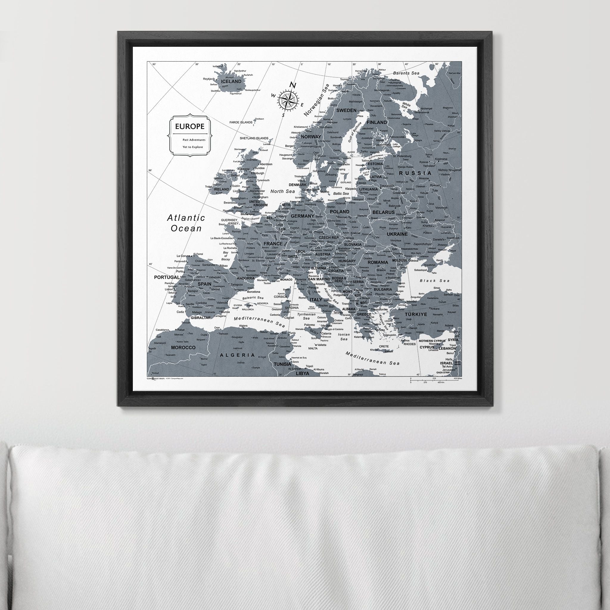 Push Pin Europe Map (Pin Board) - Dark Gray Color Splash CM Pin Board