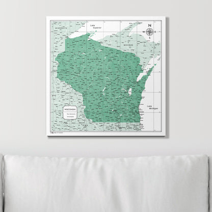 Push Pin Wisconsin Map (Pin Board) - Green Color Splash CM Pin Board