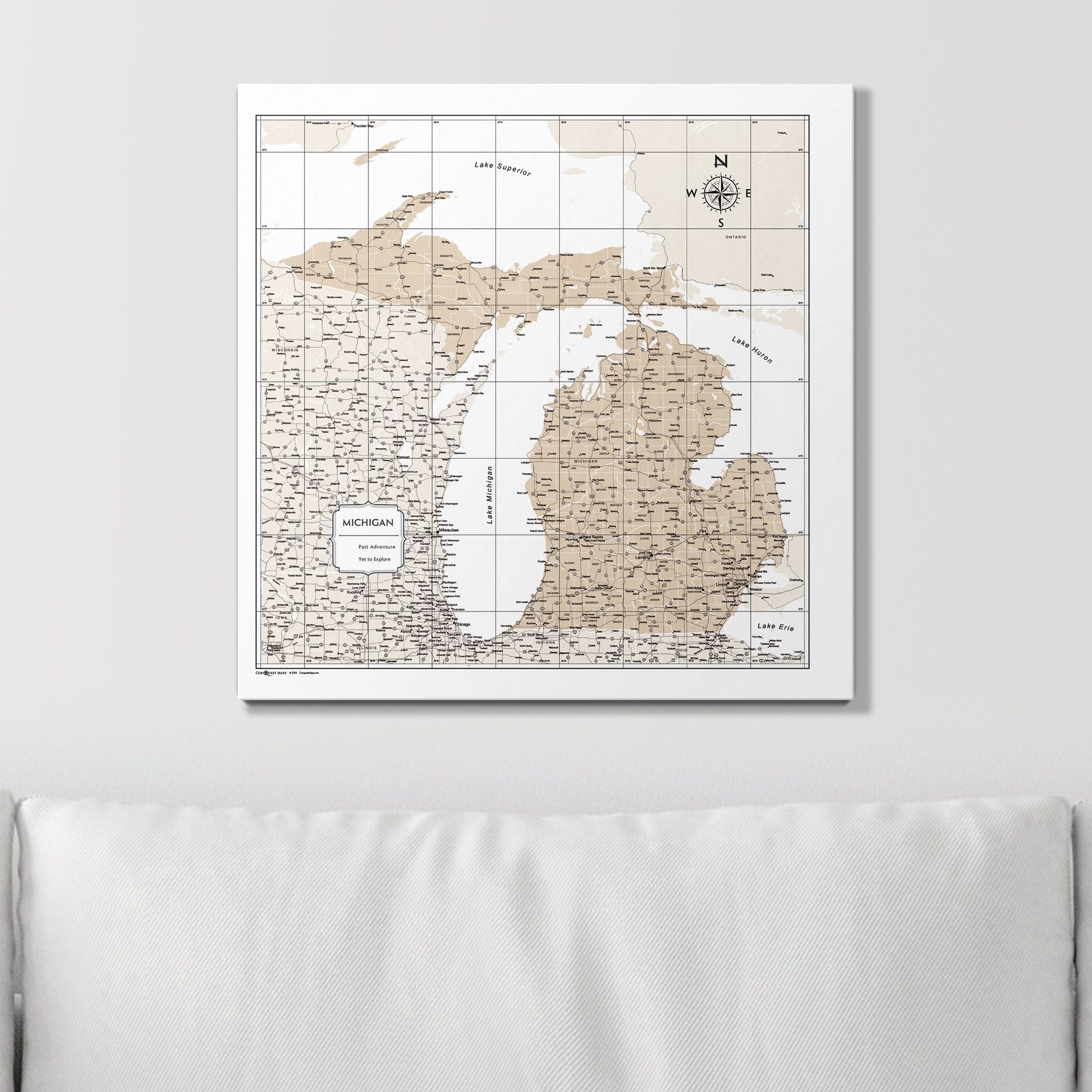 Push Pin Michigan Map (Pin Board) - Light Brown Color Splash CM Pin Board