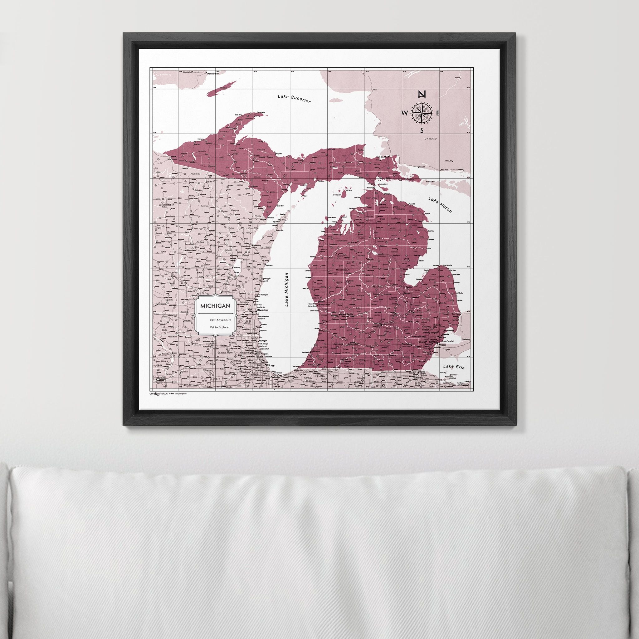 Push Pin Michigan Map (Pin Board) - Burgundy Color Splash CM Pin Board