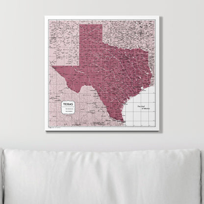 Push Pin Texas Map (Pin Board) - Burgundy Color Splash CM Pin Board