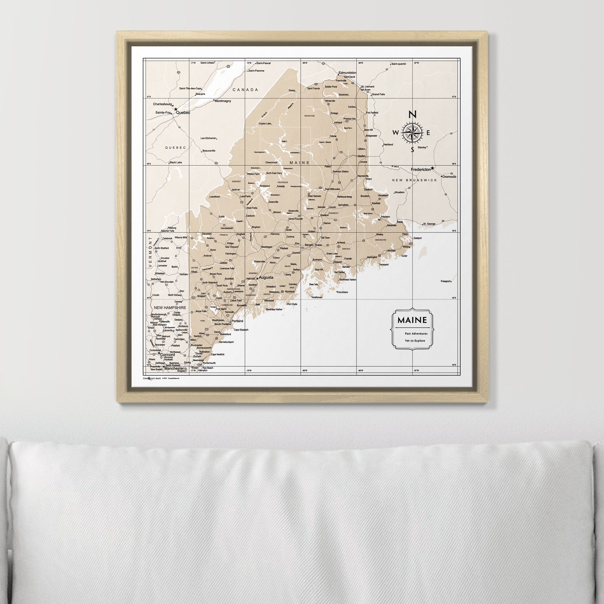 Push Pin Maine Map (Pin Board) - Light Brown Color Splash CM Pin Board