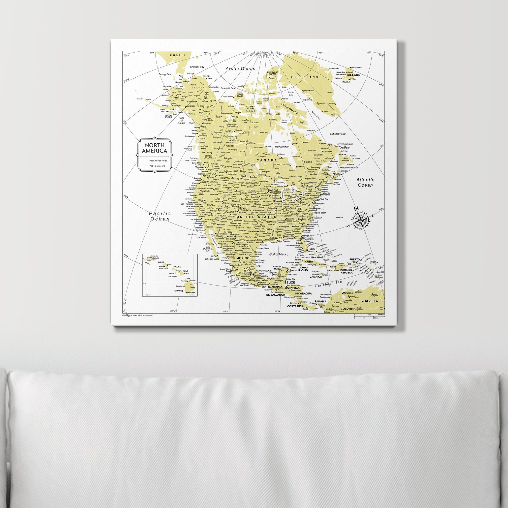 Push Pin North America Map (Pin Board) - Yellow Color Splash CM Pin Board