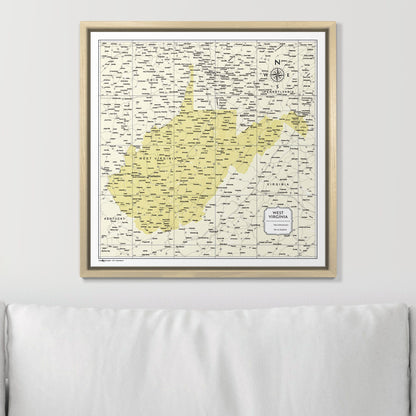 Push Pin West Virginia Map (Pin Board) - Yellow Color Splash CM Pin Board