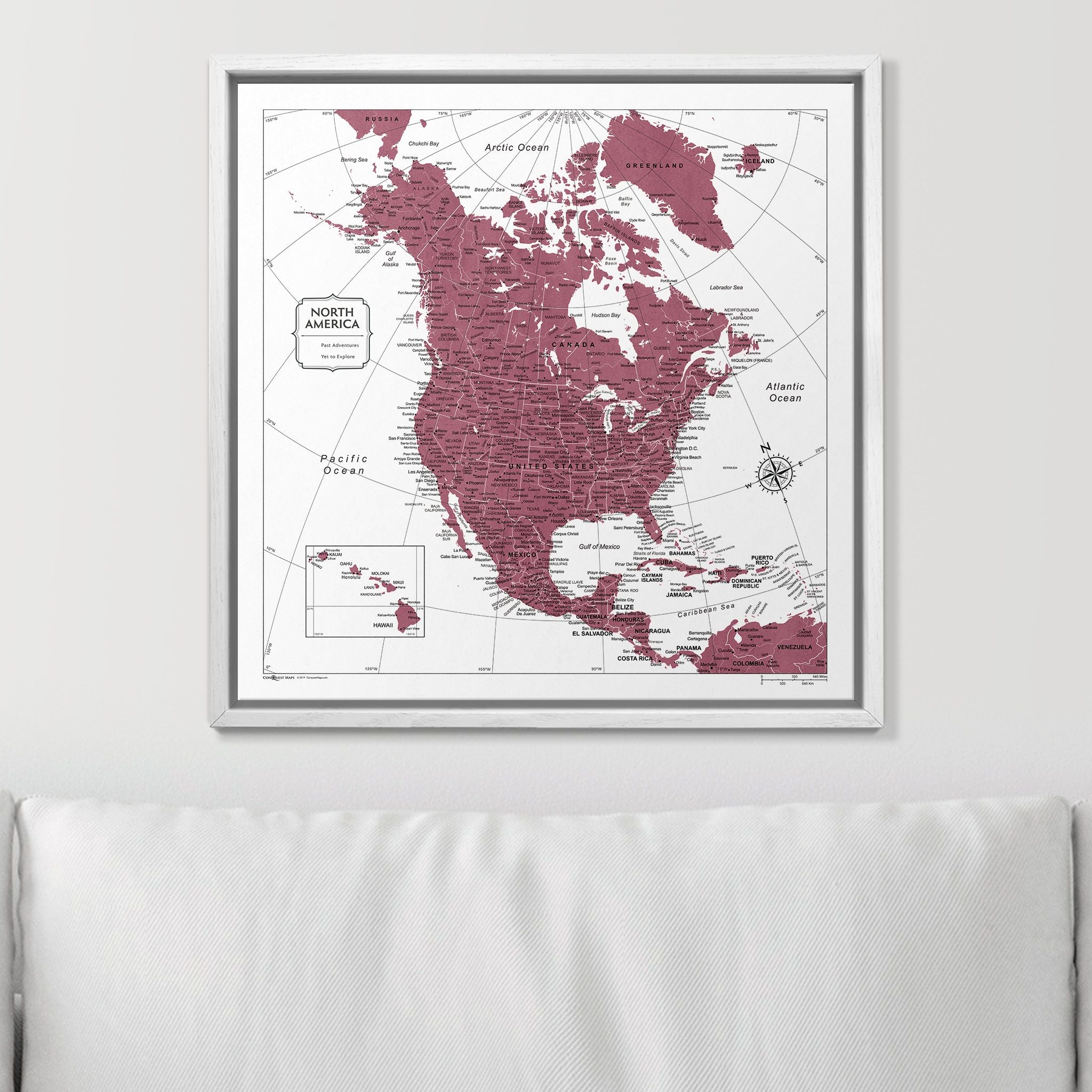 Push Pin North America Map (Pin Board) - Burgundy Color Splash CM Pin Board