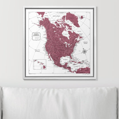 Push Pin North America Map (Pin Board) - Burgundy Color Splash CM Pin Board