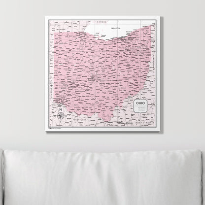 Push Pin Ohio Map (Pin Board) - Pink Color Splash CM Pin Board