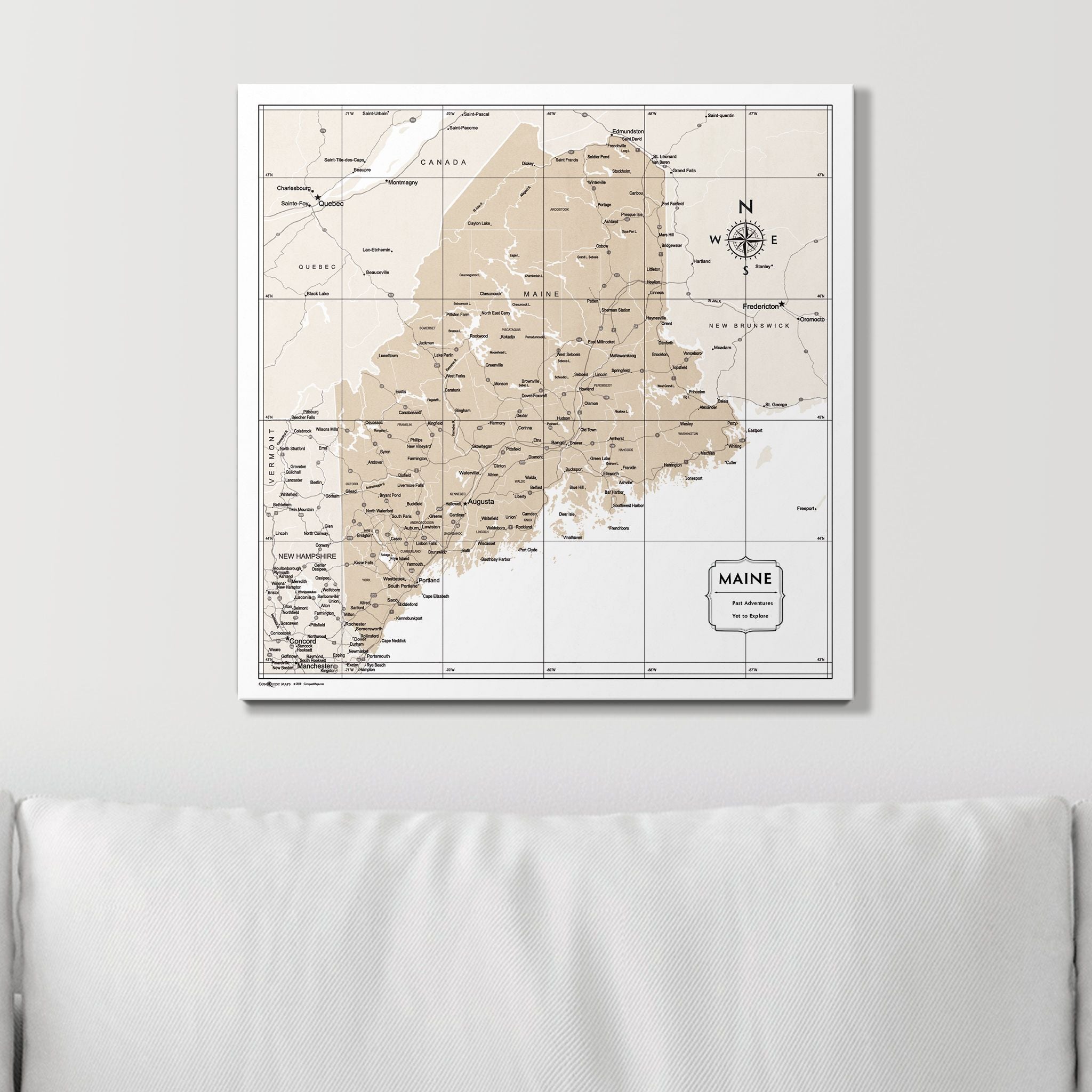 Push Pin Maine Map (Pin Board) - Light Brown Color Splash CM Pin Board