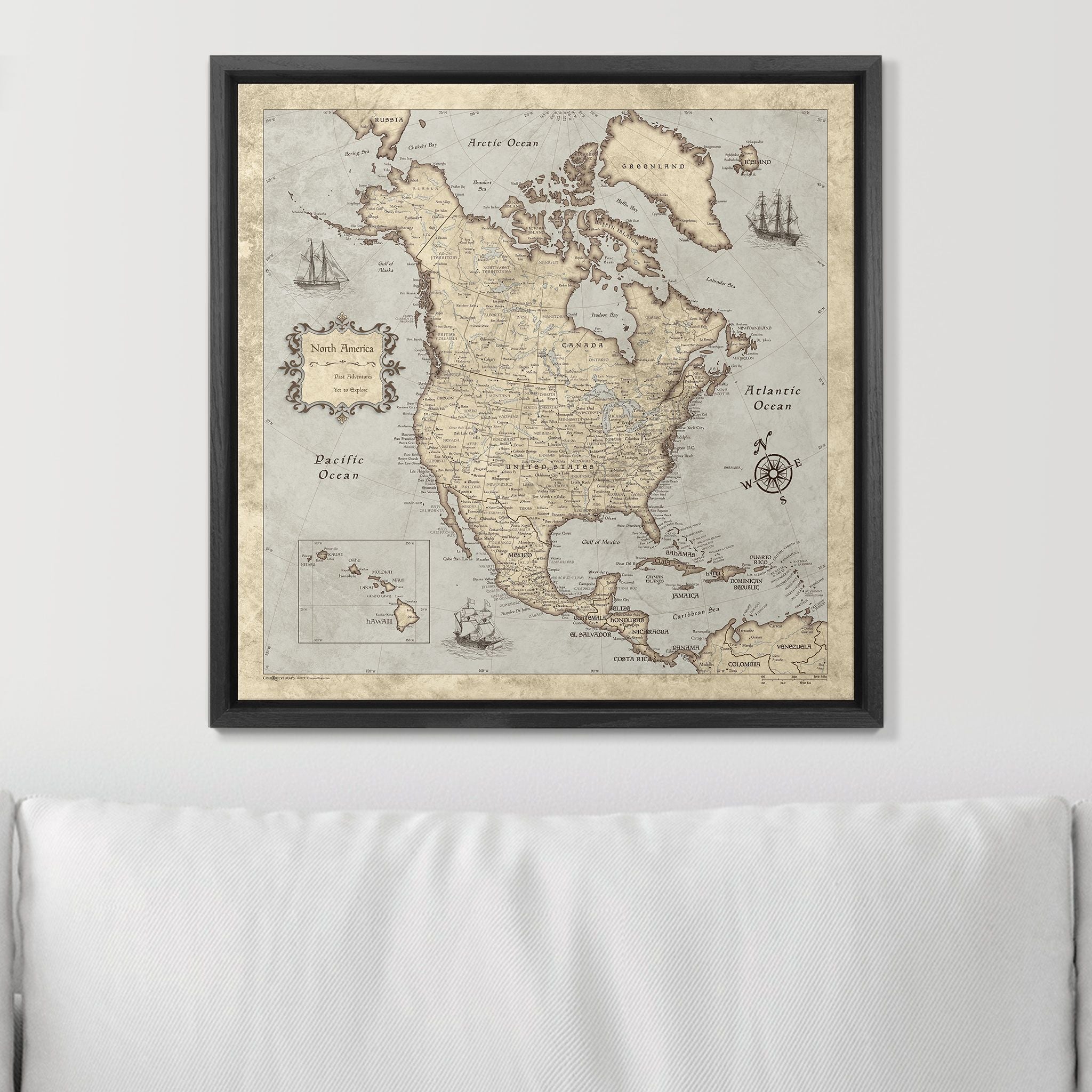 Push Pin North America Map (Pin Board) - Rustic Vintage CM Pin Board